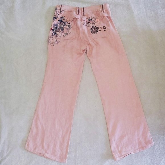 Y2K Love+B low-waisted salmon dusty pink flared wide-leg flowy cotton pants - Picture 2 of 4